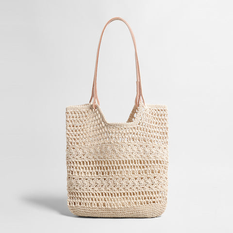 Open-Weave Crochet Tote Bag – Handcrafted Cotton Rope Shoulder Bag with Inner Zipper Pouch