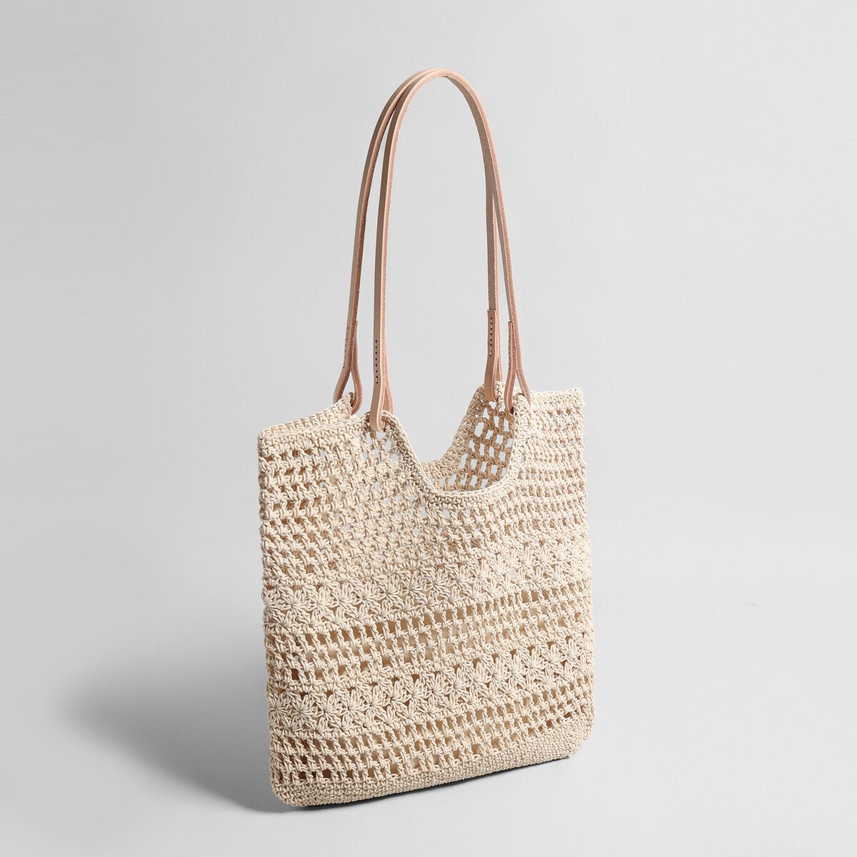 Open-Weave Crochet Tote Bag – Handcrafted Cotton Rope Shoulder Bag with Inner Zipper Pouch