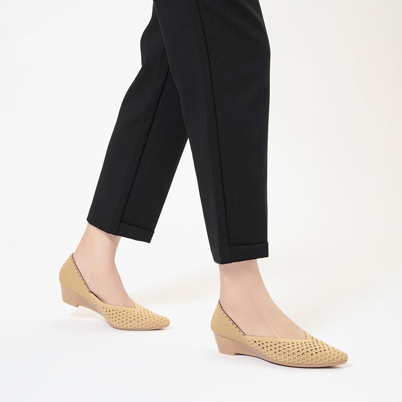 Open Weave Pointed Toe Wedge Work Shoes – Breathable Mesh Knit Commuter Pumps