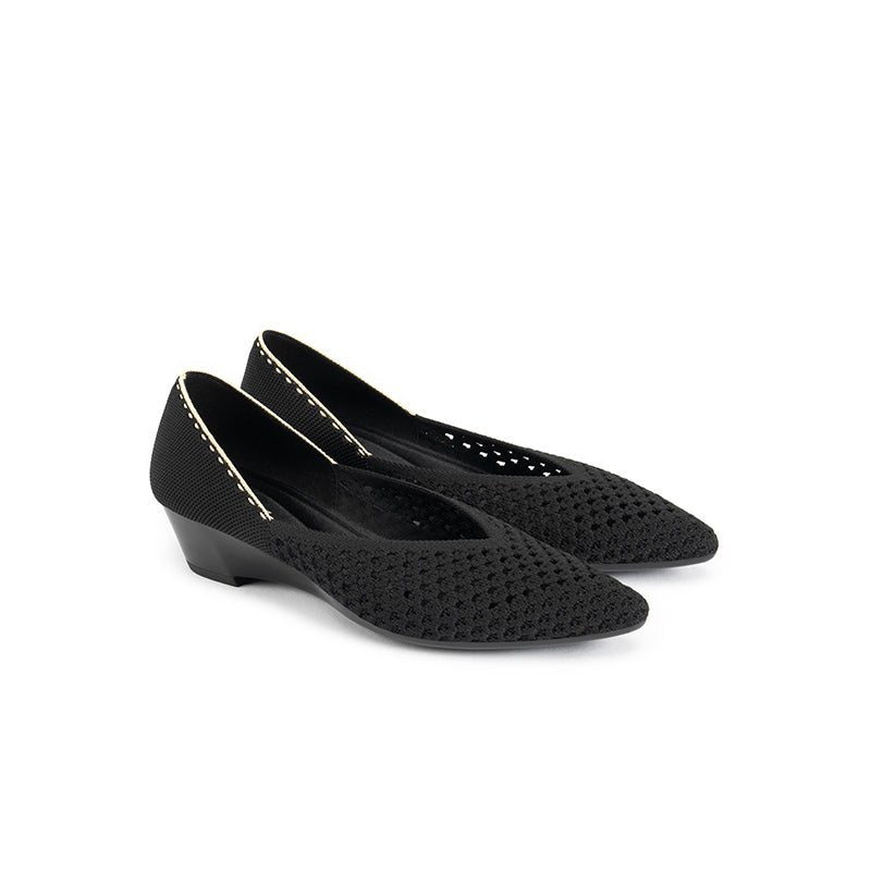 Open Weave Pointed Toe Wedge Work Shoes – Breathable Mesh Knit Commuter Pumps