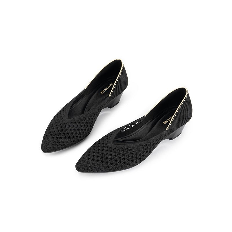 Open Weave Pointed Toe Wedge Work Shoes – Breathable Mesh Knit Commuter Pumps