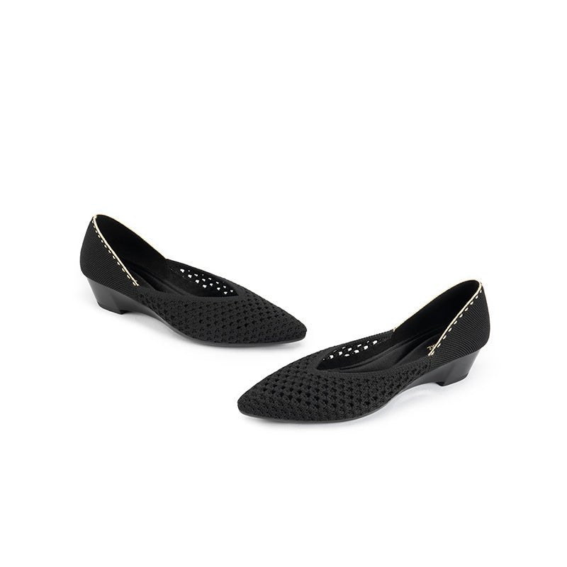 Open Weave Pointed Toe Wedge Work Shoes – Breathable Mesh Knit Commuter Pumps