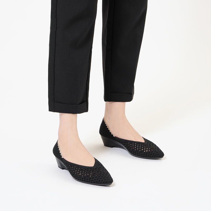 Open Weave Pointed Toe Wedge Work Shoes – Breathable Mesh Knit Commuter Pumps