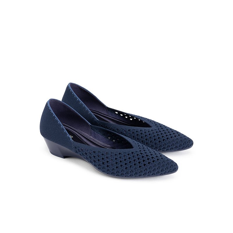 Open Weave Pointed Toe Wedge Work Shoes – Breathable Mesh Knit Commuter Pumps