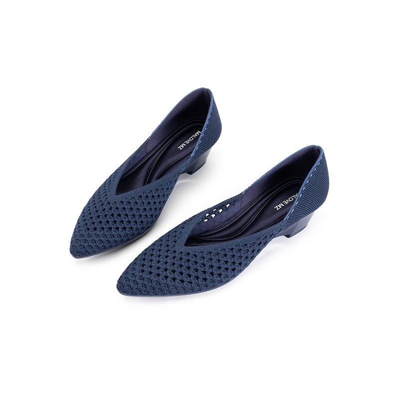 Open Weave Pointed Toe Wedge Work Shoes – Breathable Mesh Knit Commuter Pumps