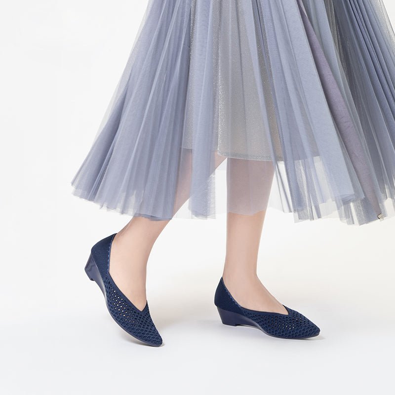 Open Weave Pointed Toe Wedge Work Shoes – Breathable Mesh Knit Commuter Pumps