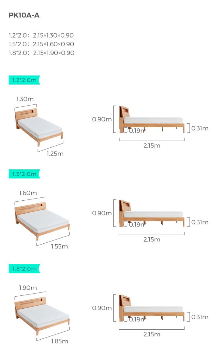 Organic Solid Wood Bed with Mattress Set - 0cm
