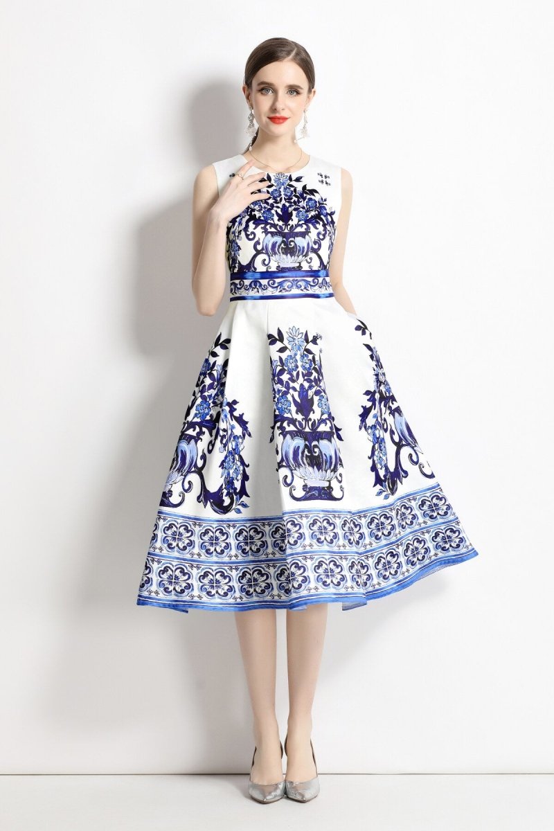 Oriental Printed Slim Fit Midi Dress - 0cm