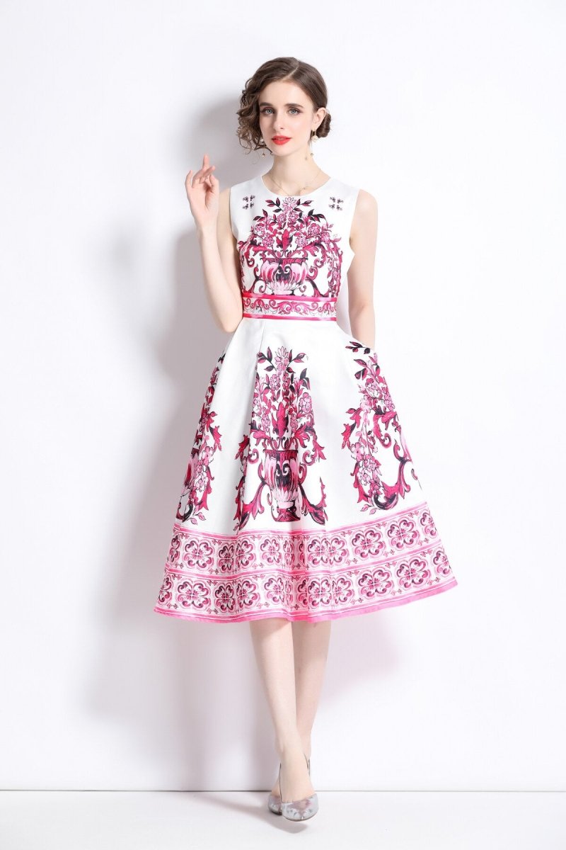 Oriental Printed Slim Fit Midi Dress - 0cm
