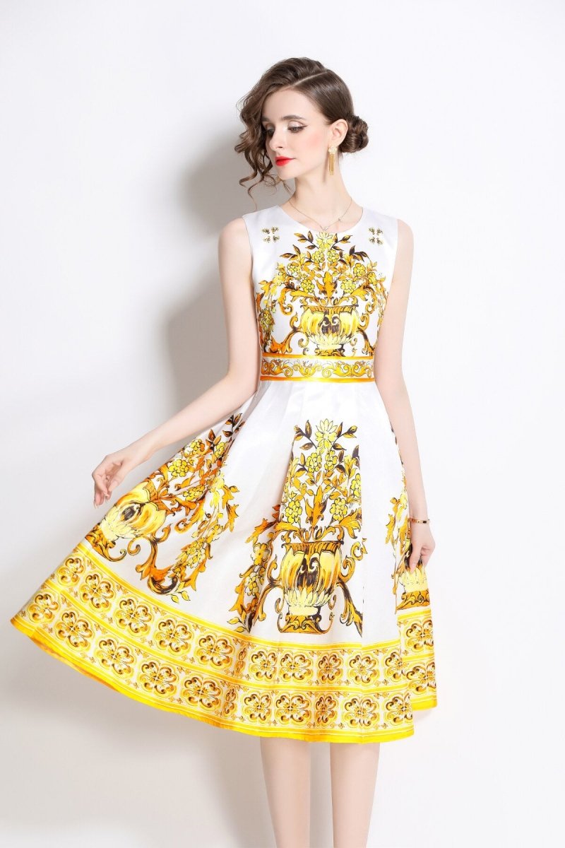 Oriental Printed Slim Fit Midi Dress - 0cm