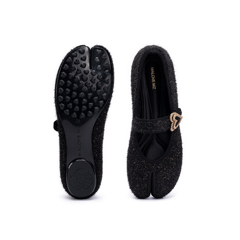oriental split toe mary jane flat shoes all black 2