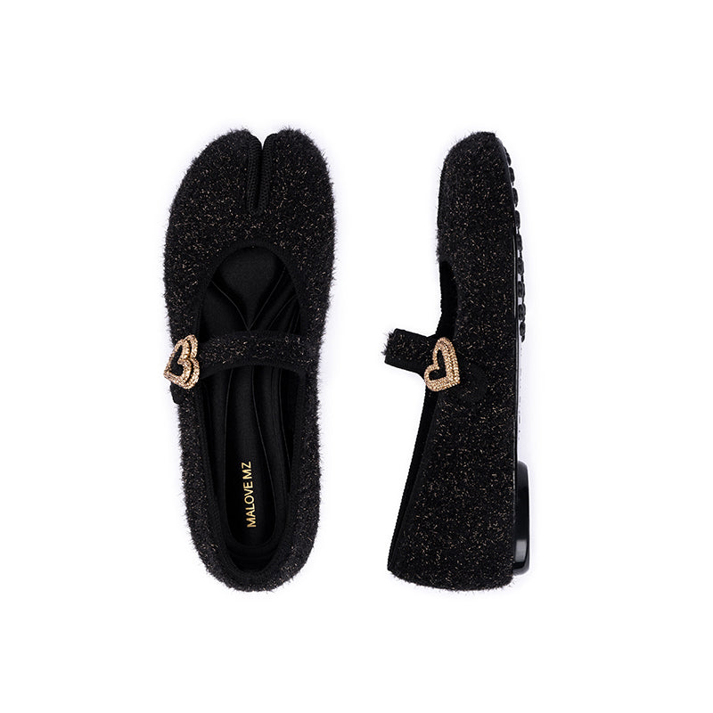 oriental split toe mary jane flat shoes all black 3