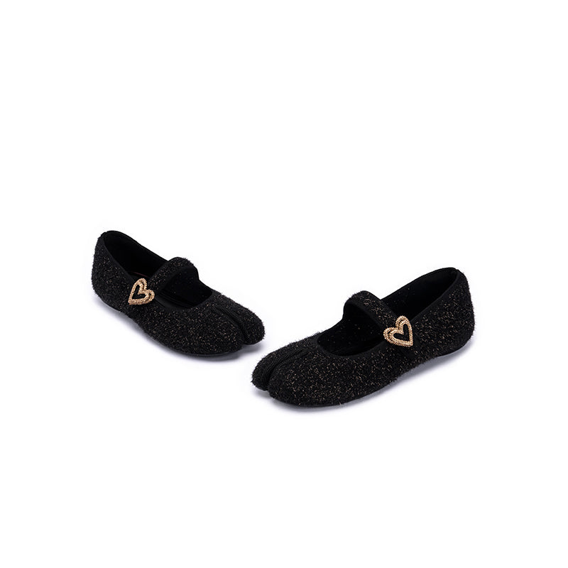 oriental split toe mary jane flat shoes all black 5