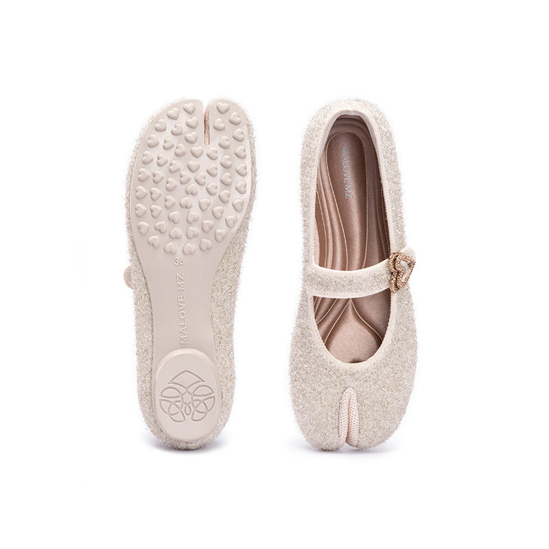 oriental split toe mary jane flat shoes all cream 4