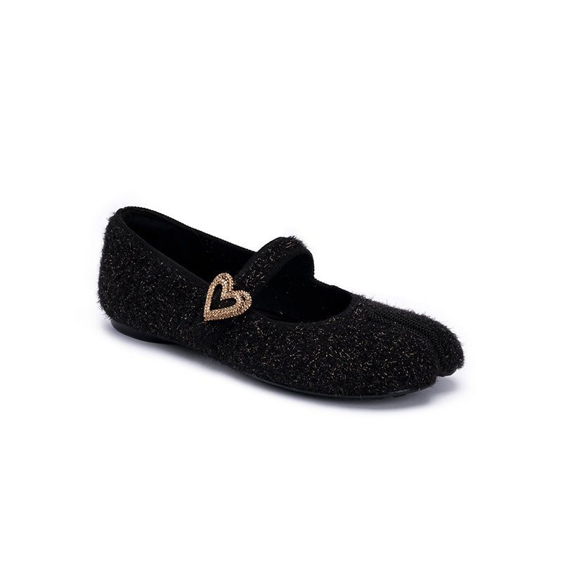 Oriental Split Toe Mary Jane Flats – Crystal Heart Knit Ballet Shoes