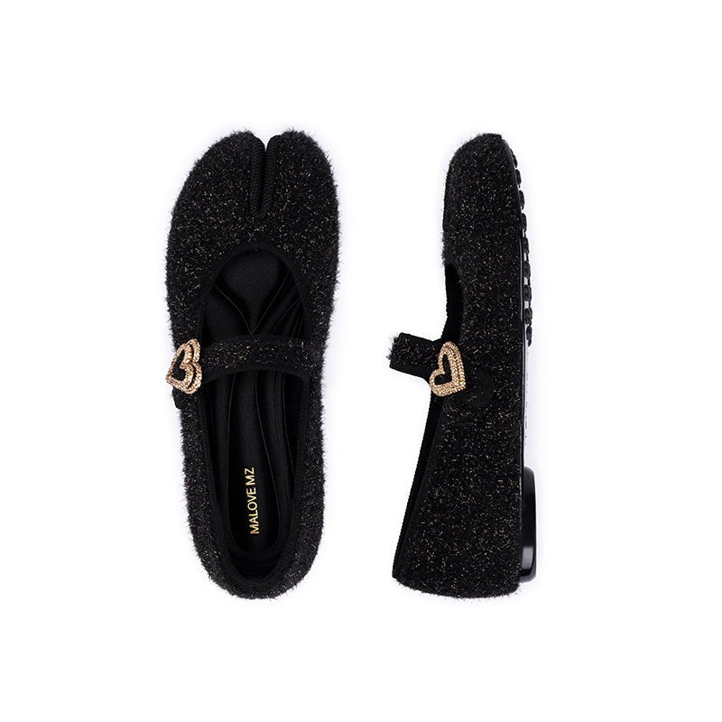 Oriental Split Toe Mary Jane Flats – Crystal Heart Knit Ballet Shoes