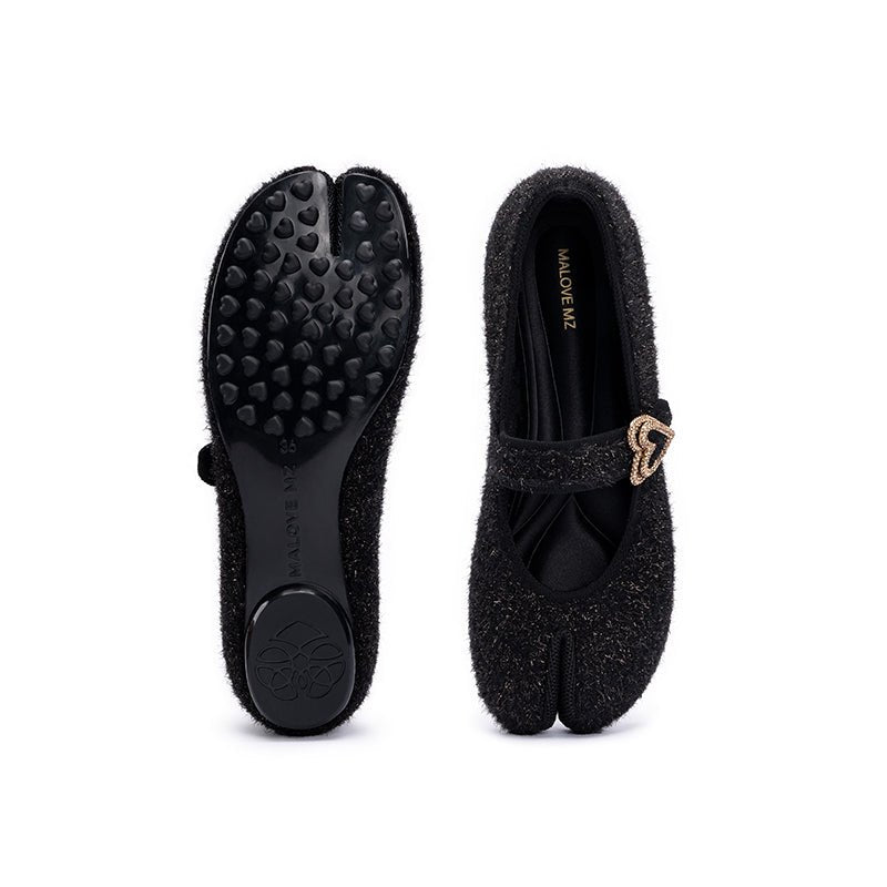 Oriental Split Toe Mary Jane Flats – Crystal Heart Knit Ballet Shoes