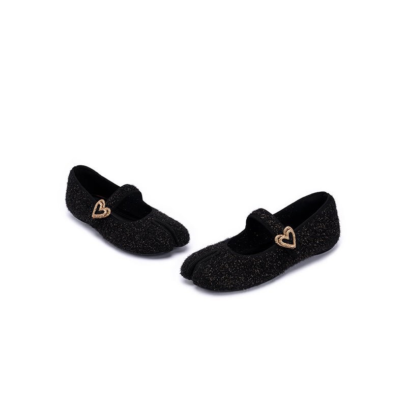 Oriental Split Toe Mary Jane Flats – Crystal Heart Knit Ballet Shoes