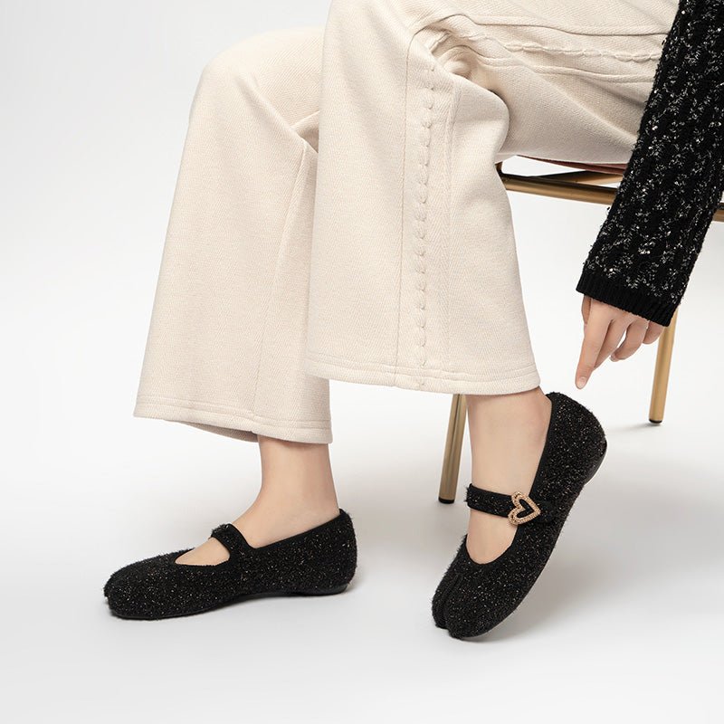 Oriental Split Toe Mary Jane Flats – Crystal Heart Knit Ballet Shoes