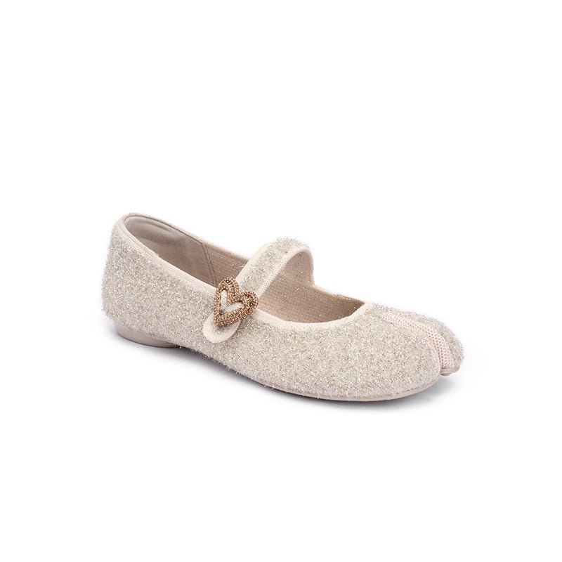 Oriental Split Toe Mary Jane Flats – Crystal Heart Knit Ballet Shoes