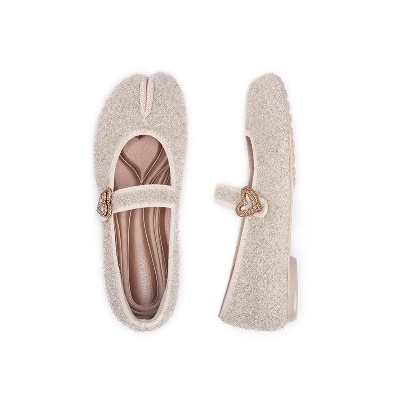 Oriental Split Toe Mary Jane Flats – Crystal Heart Knit Ballet Shoes