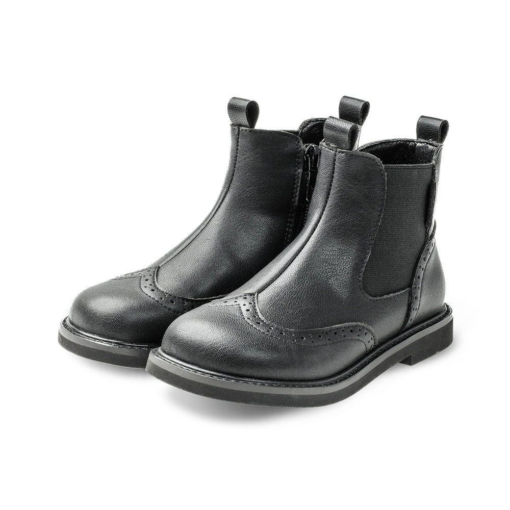 outdoor adventurer kids black leather boots all black 2