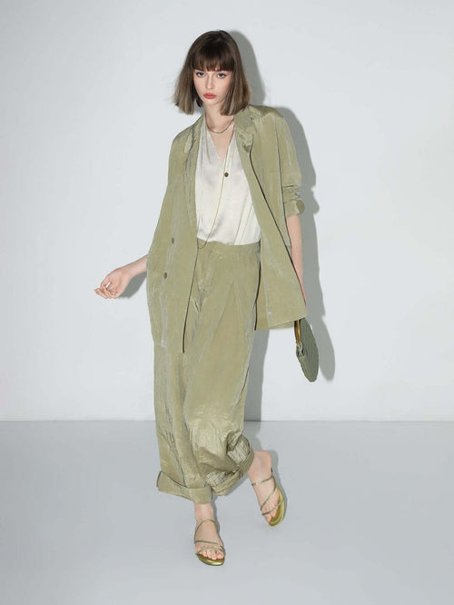 Oversized Double Breasted Avocado Green Power Blazer - 0cm