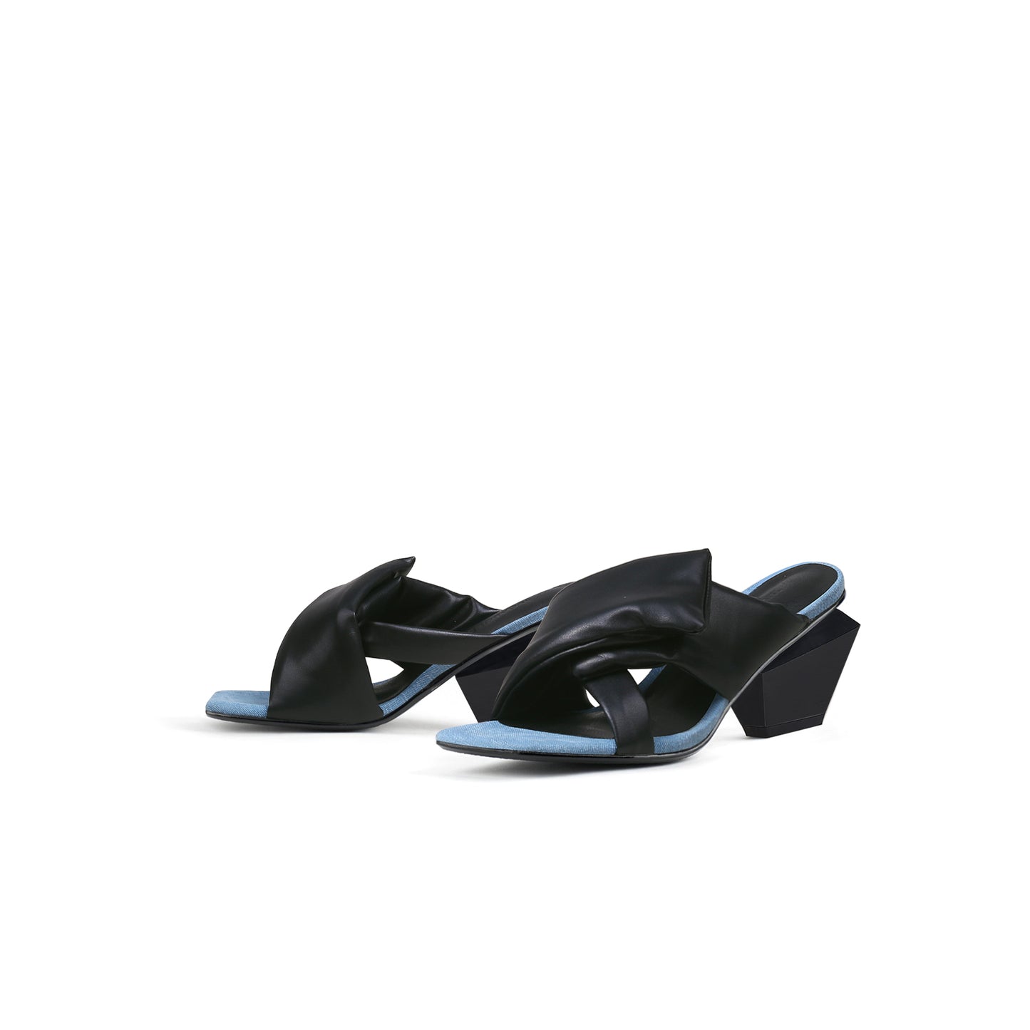 padded wrap open toe mules all black 6