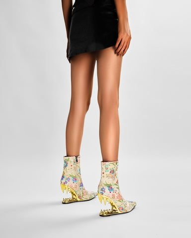 Paisley Encrusted Bite Heel Ankle Boots