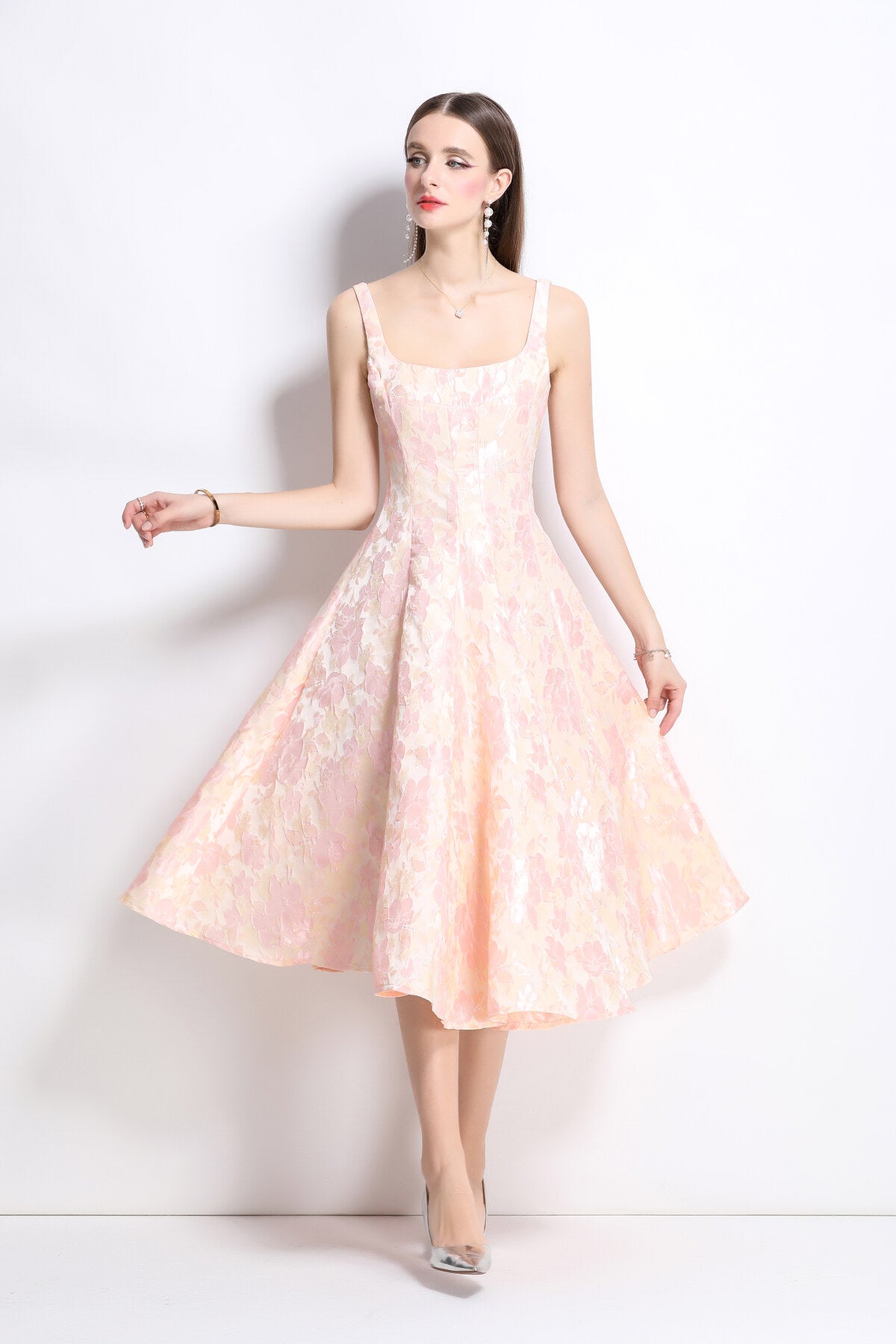 paloma slim fit jacquard midi dress all coral 2