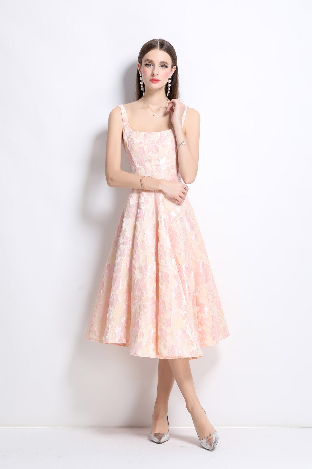 paloma slim fit jacquard midi dress all coral 3