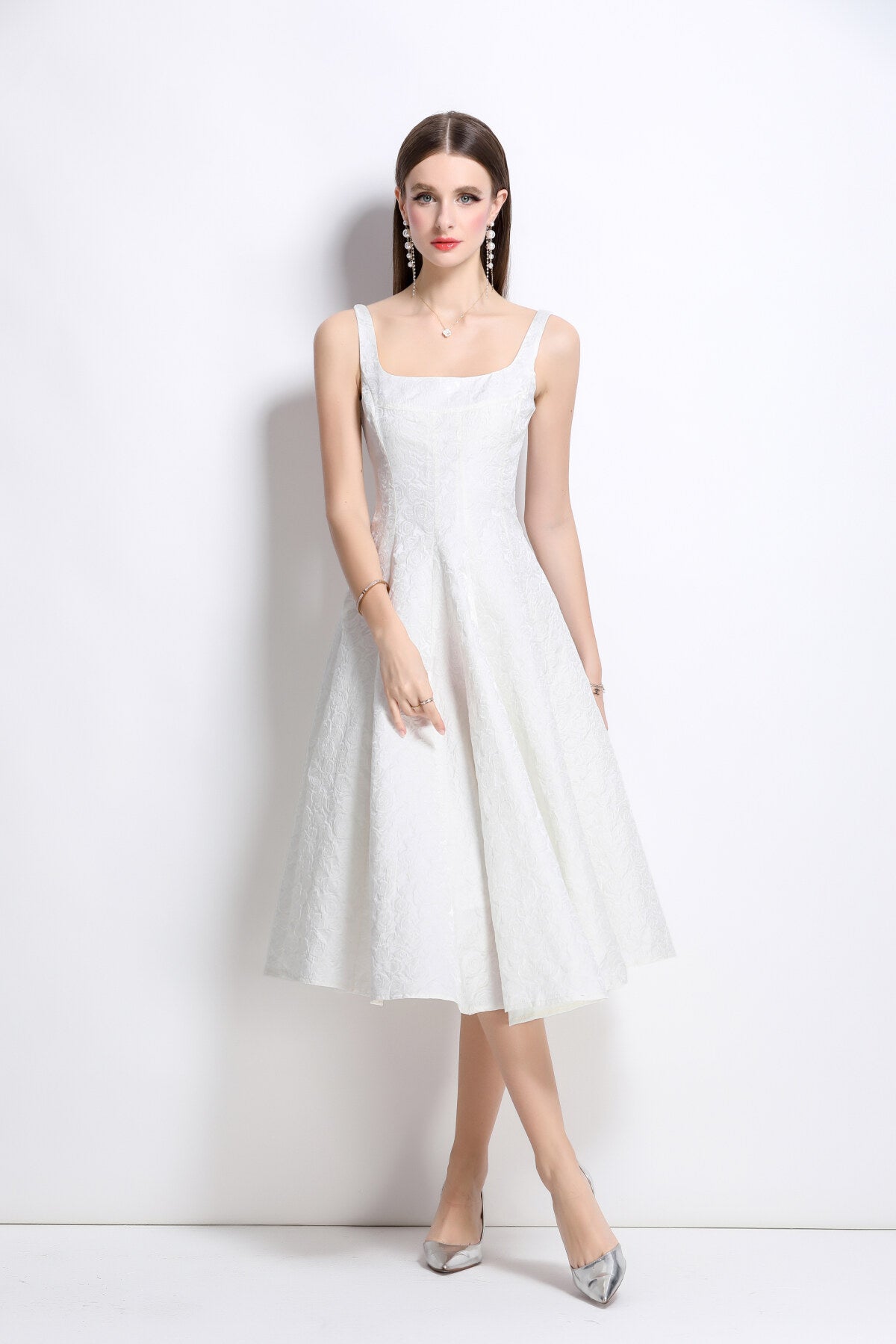 paloma slim fit jacquard midi dress all white 1