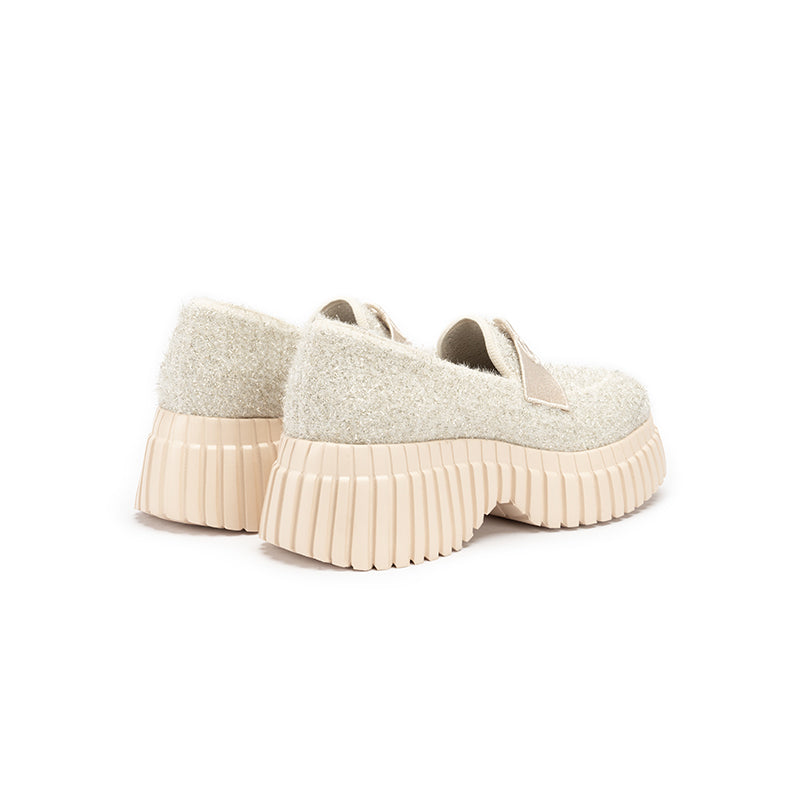 Paris Tweed Platform Loafers – Heart Strap Chunky Knit Shoes