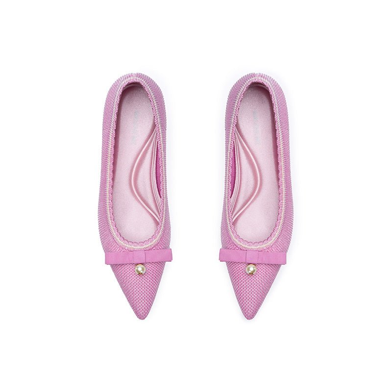Parisian Pearl Bow Kitten Heels – Pointed Toe Wine Glass Knit Pumps