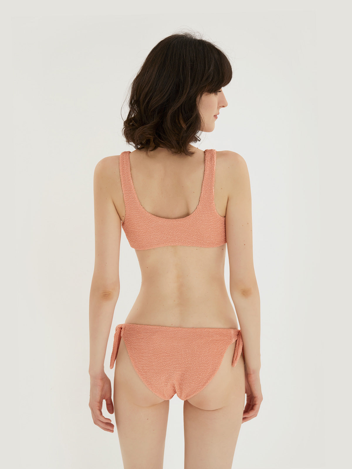 pastel collection coral orange 2 piece bikini with ribbon accents all coral 3