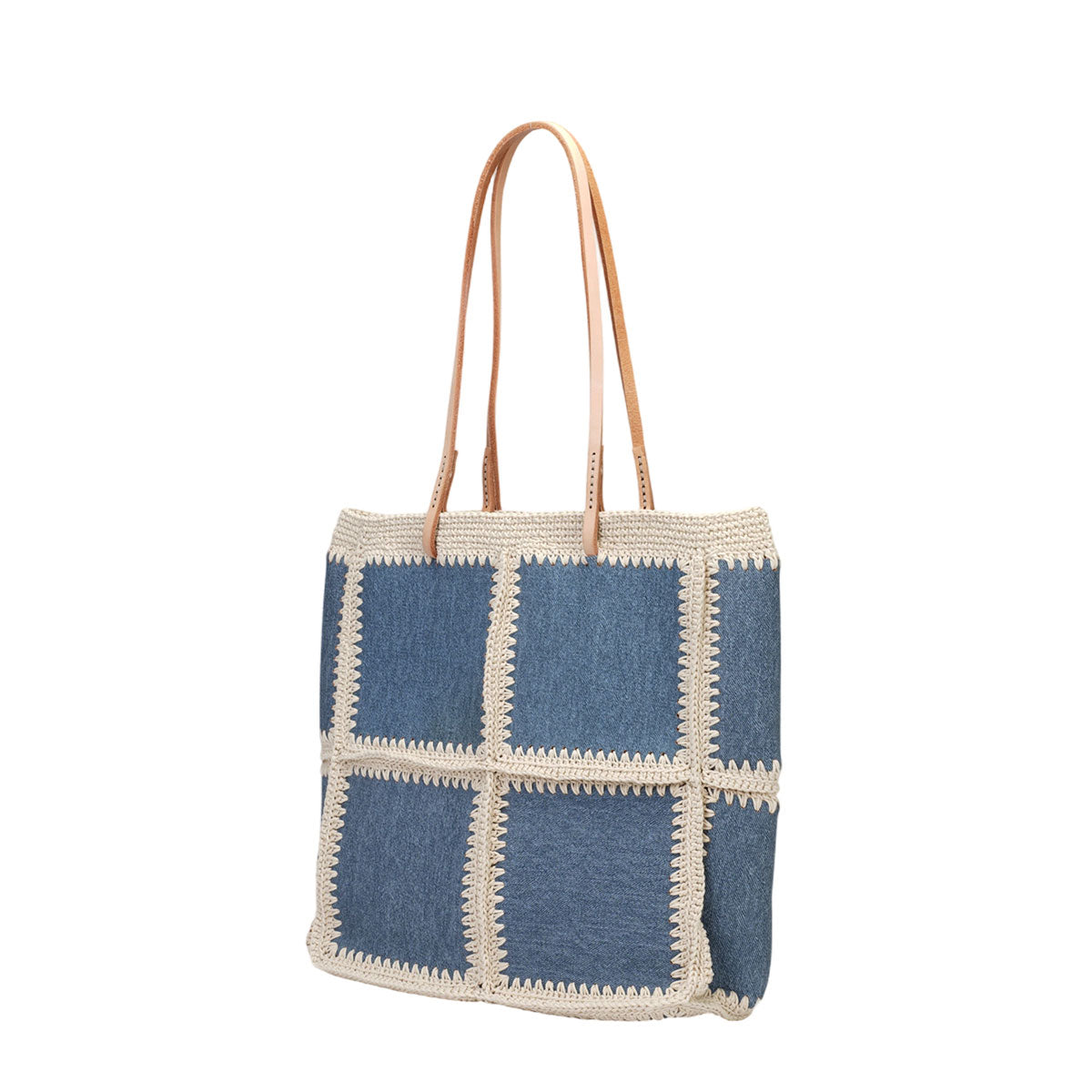 Patchwork Denim-Look Cowhide Leather Tote