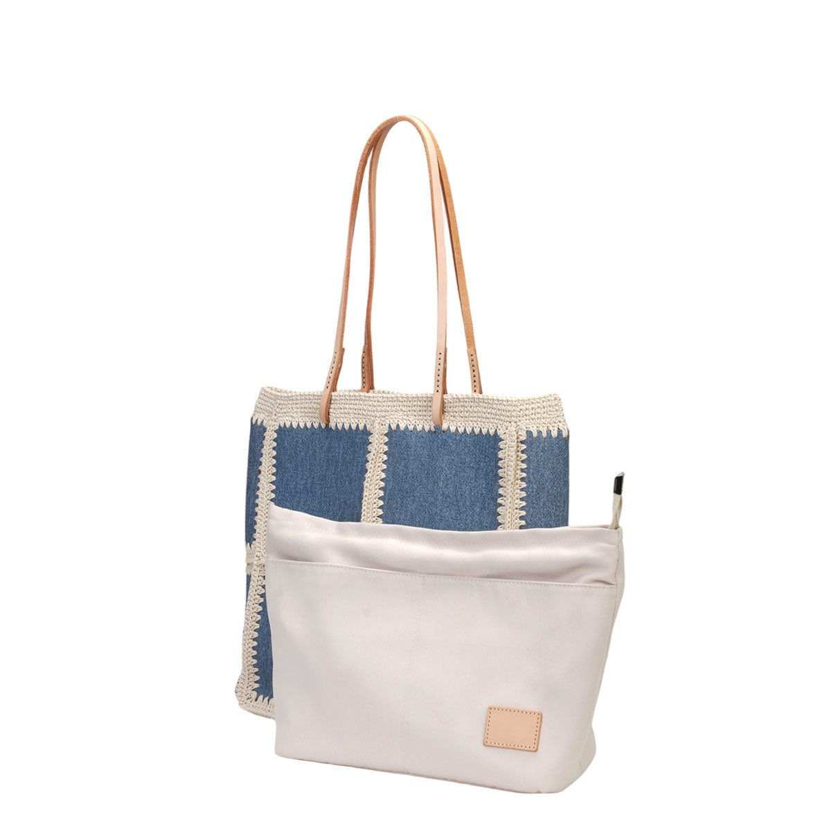 Patchwork Denim-Look Cowhide Leather Tote
