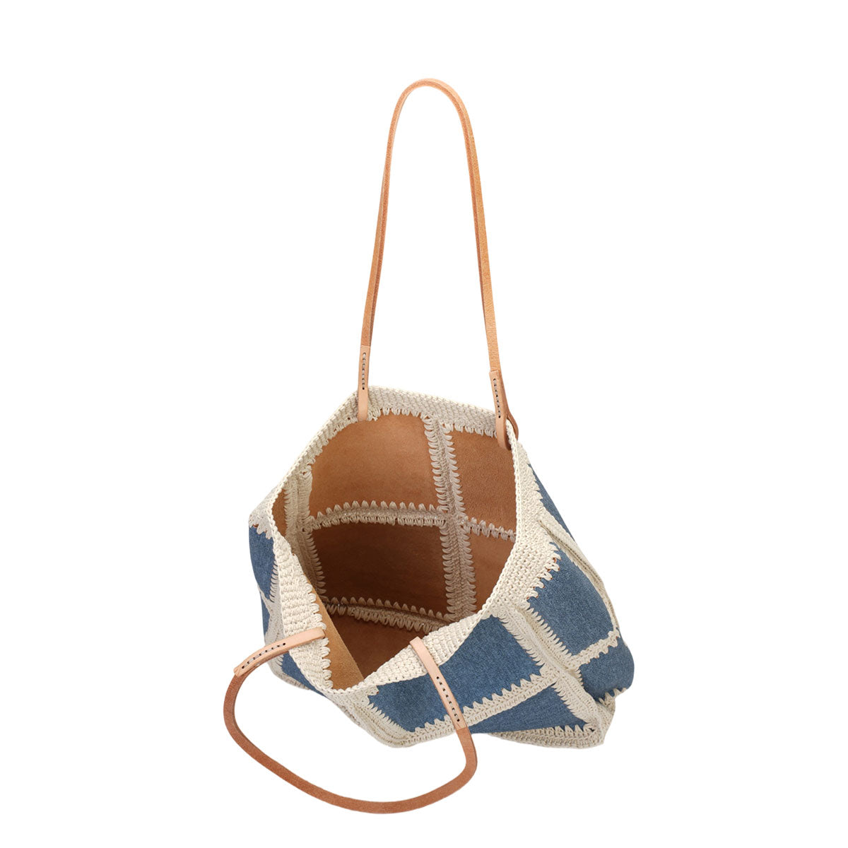 Patchwork Denim-Look Cowhide Leather Tote