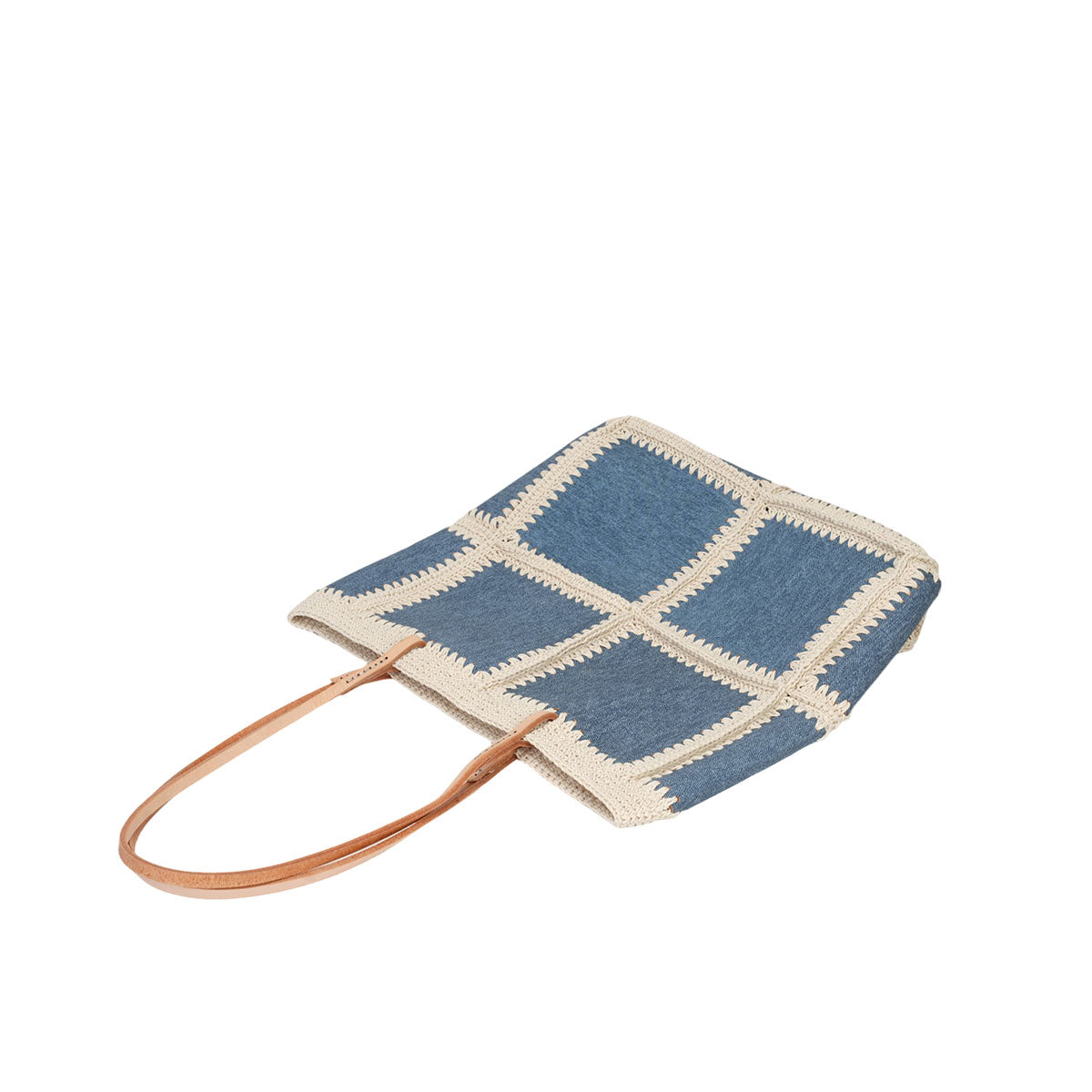 Patchwork Denim-Look Cowhide Leather Tote