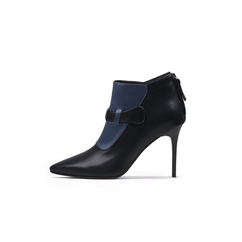 patchwork leather zip back stiletto boots all black 1