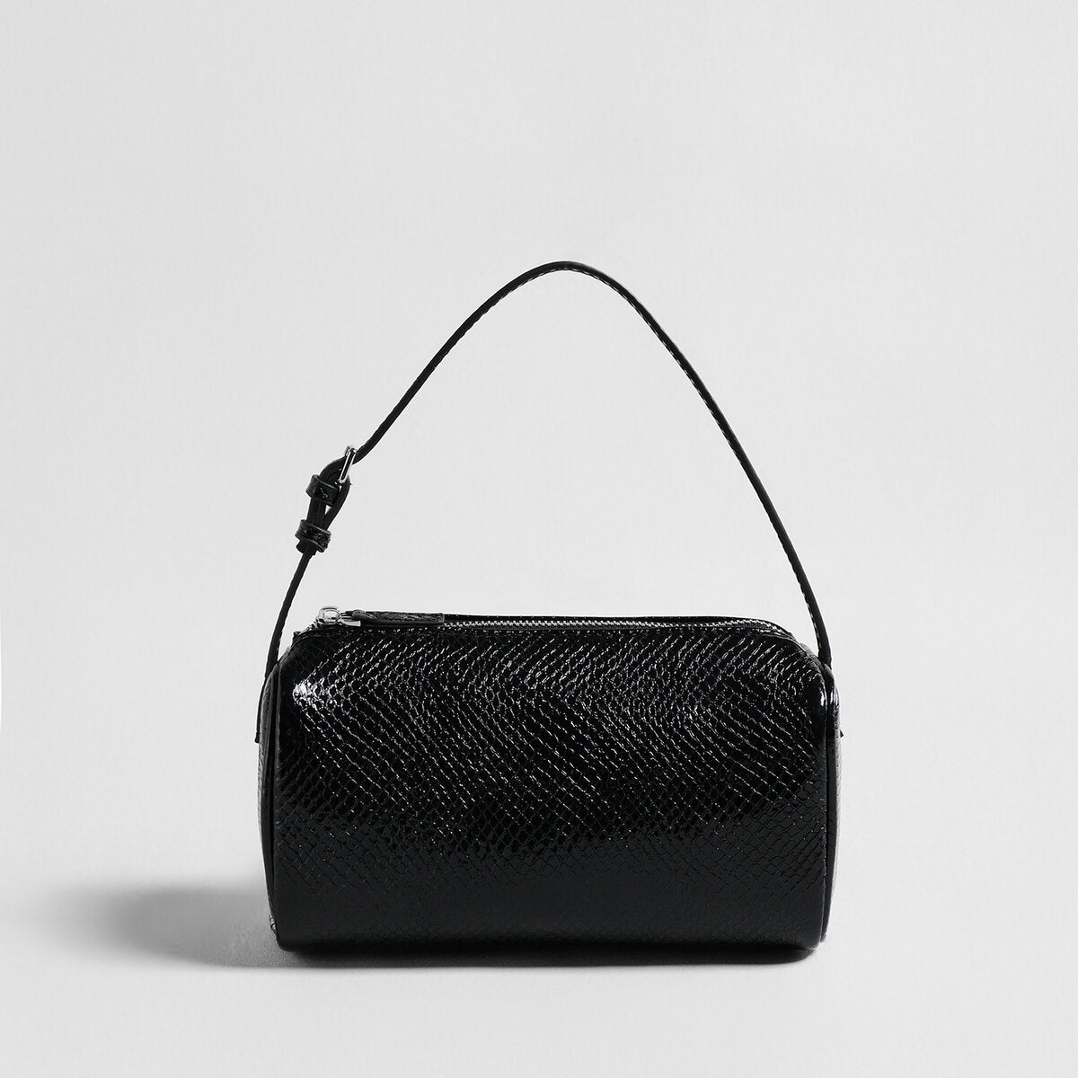Patent Embossed Calfskin Cylinder Bag – Glossy Barrel Shoulder Crossbody
