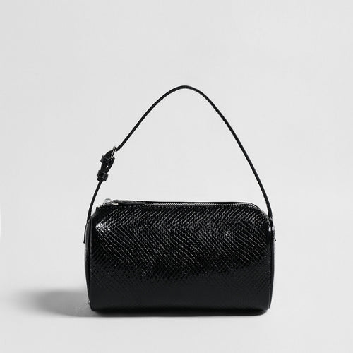 Patent Embossed Calfskin Cylinder Bag – Glossy Barrel Shoulder Crossbody