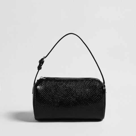 Patent Embossed Calfskin Cylinder Bag – Glossy Barrel Shoulder Crossbody