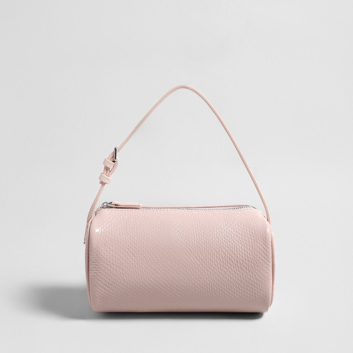 Patent Embossed Calfskin Cylinder Bag – Glossy Barrel Shoulder Crossbody