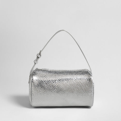 Patent Embossed Calfskin Cylinder Bag – Glossy Barrel Shoulder Crossbody