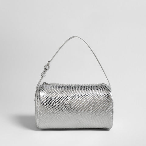 Patent Embossed Calfskin Cylinder Bag – Glossy Barrel Shoulder Crossbody