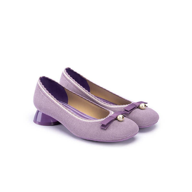 Pearl Bow Knit Square Toe Loafer Pumps – French Slip-On Work Shoes