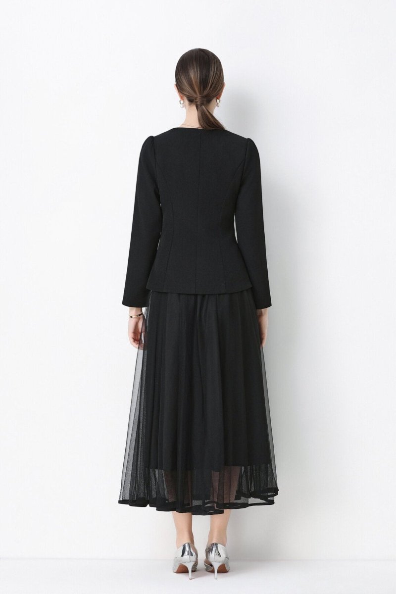 Pearl Embellished Peplum Jacket & Tulle Skirt Set