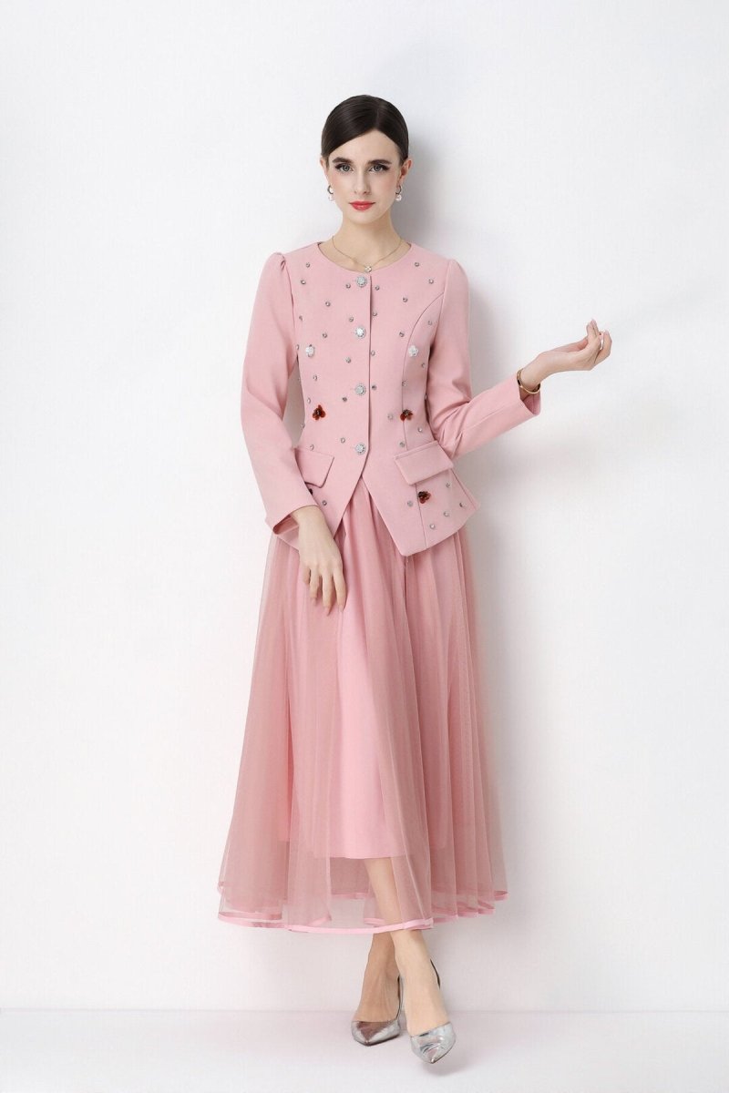 Pearl Embellished Peplum Jacket & Tulle Skirt Set