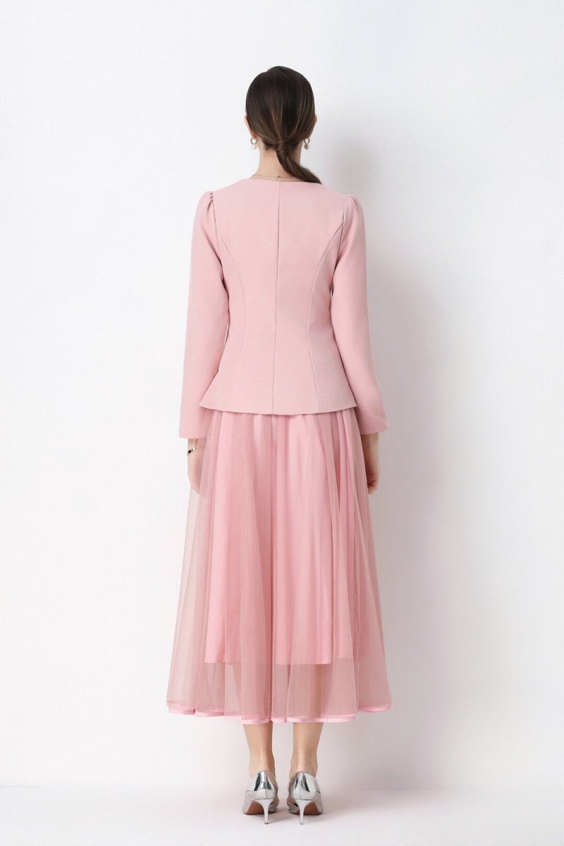 Pearl Embellished Peplum Jacket & Tulle Skirt Set